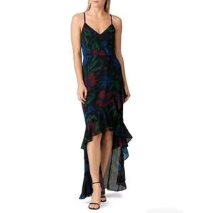 New Badgley Mischka Black Floral Ruffled High Low Cocktail Dress Plus Size 20